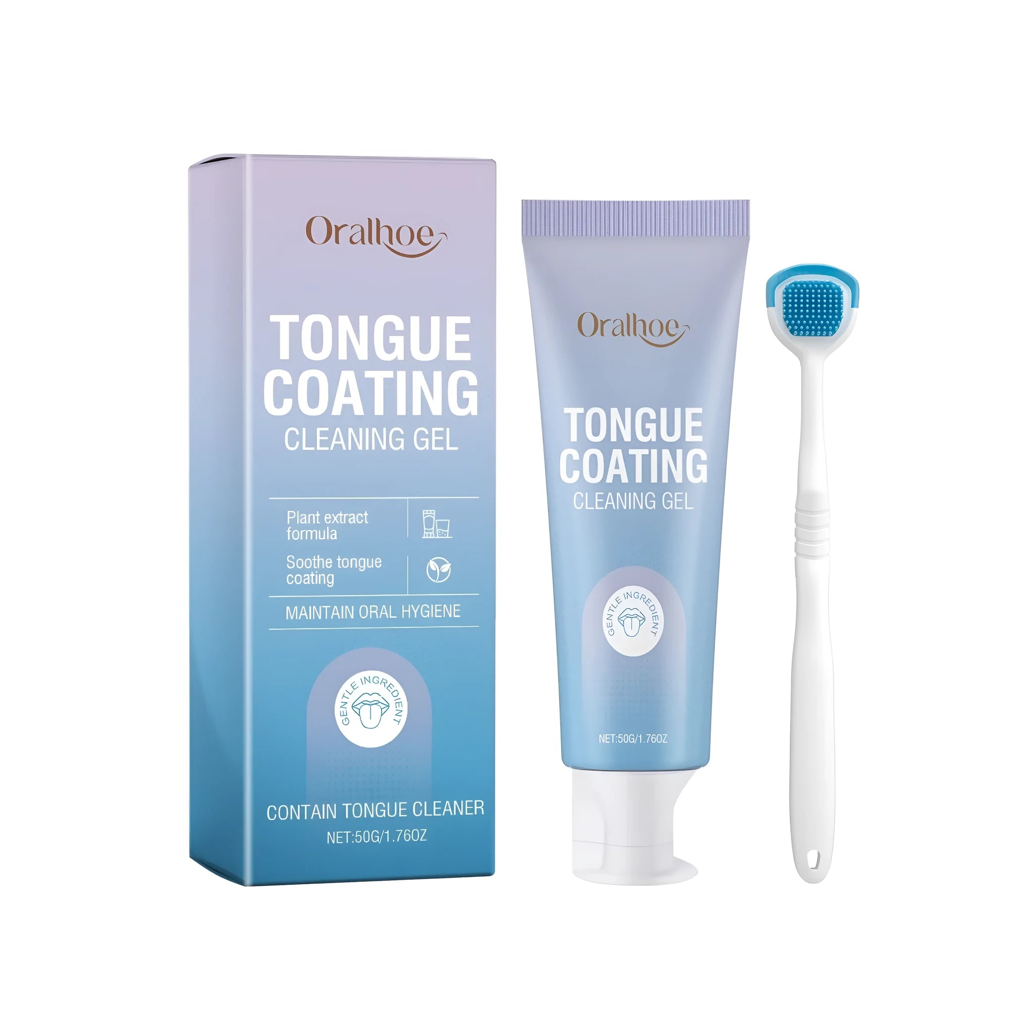 50g tongue coating cleaning gel tube and separate tongue brush with mint leaf extract
