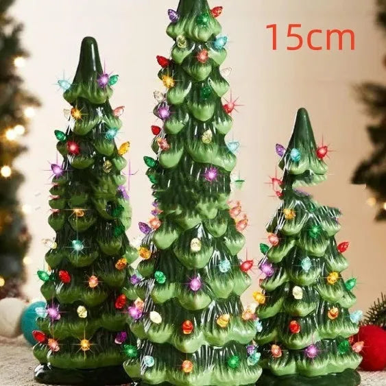 Resin Christmas tree ornament with LED lights in European style for outdoor courtyard decoration