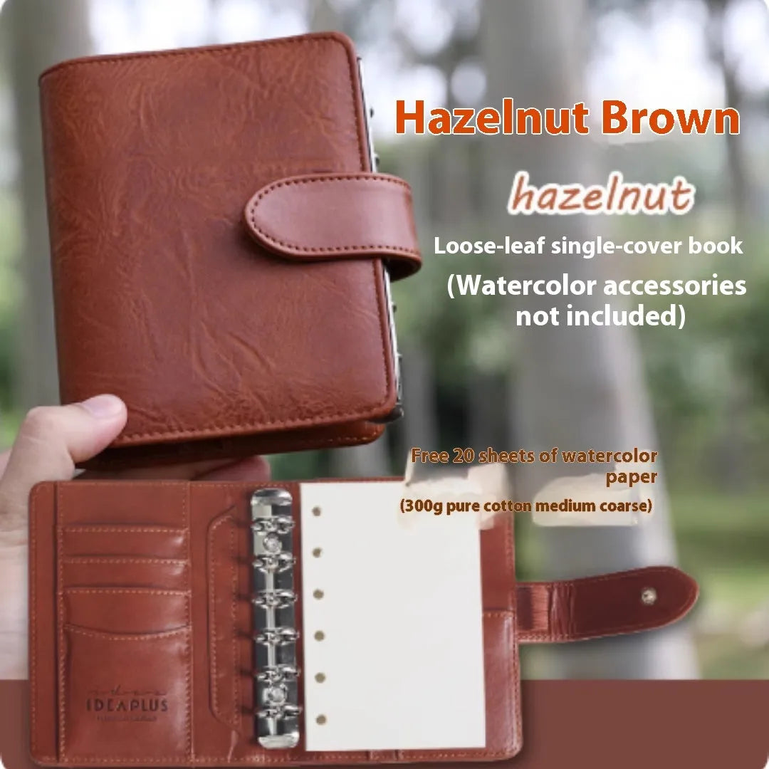 A7 format loose-leaf watercolour book in avocado green, hazelnut brown, mango pudding, mocha coffee and rainforest green.