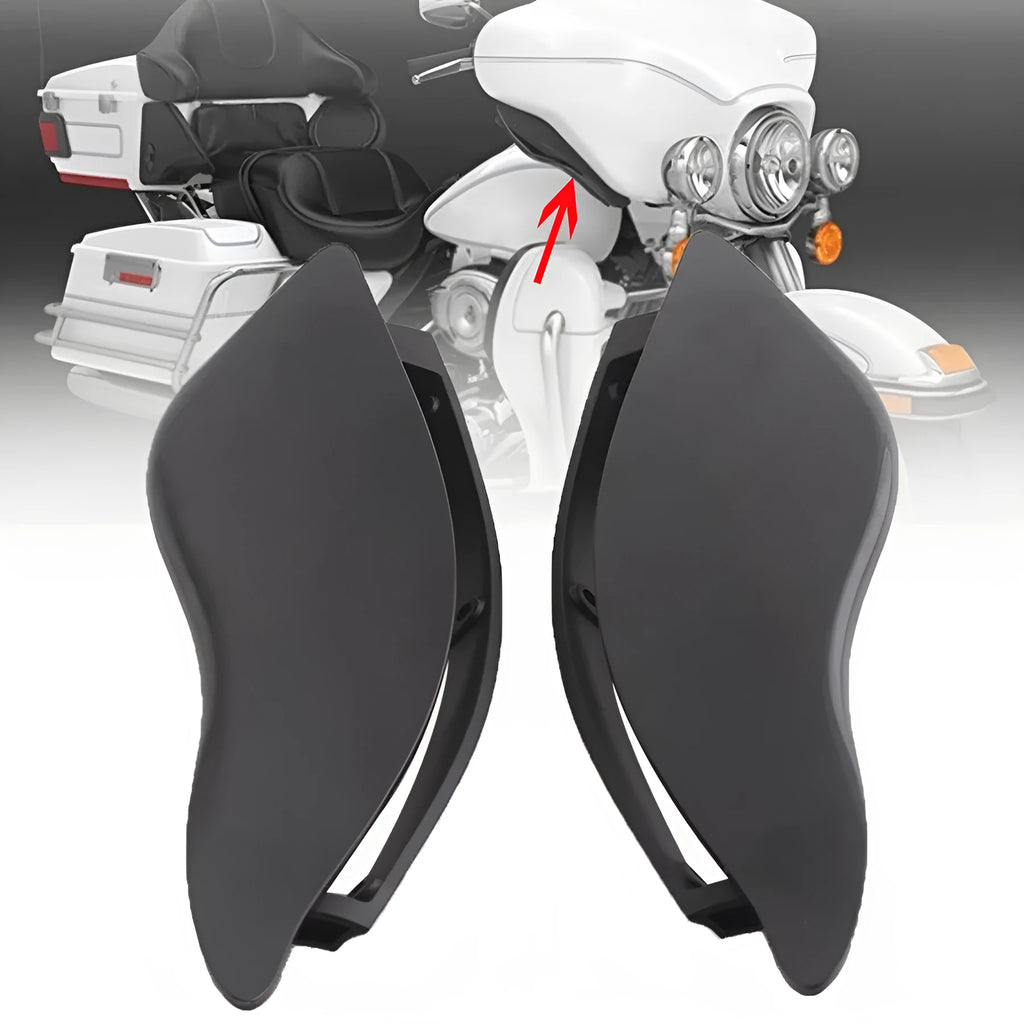 Smoked black ABS plastic side wings for Harley touring motorcycle wind protection modification