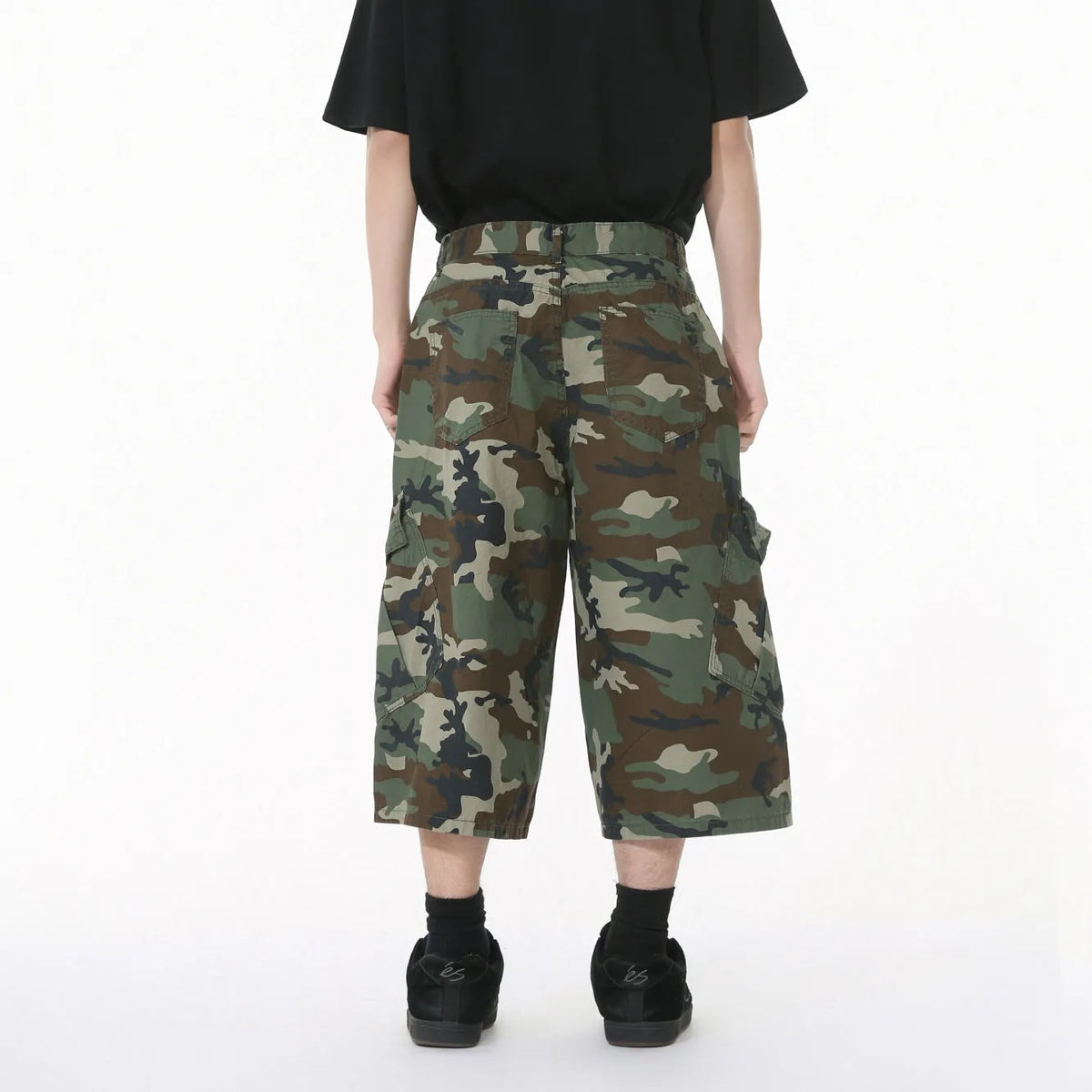 Men's camouflage cotton trousers with wide leg loose fit and American side stitching