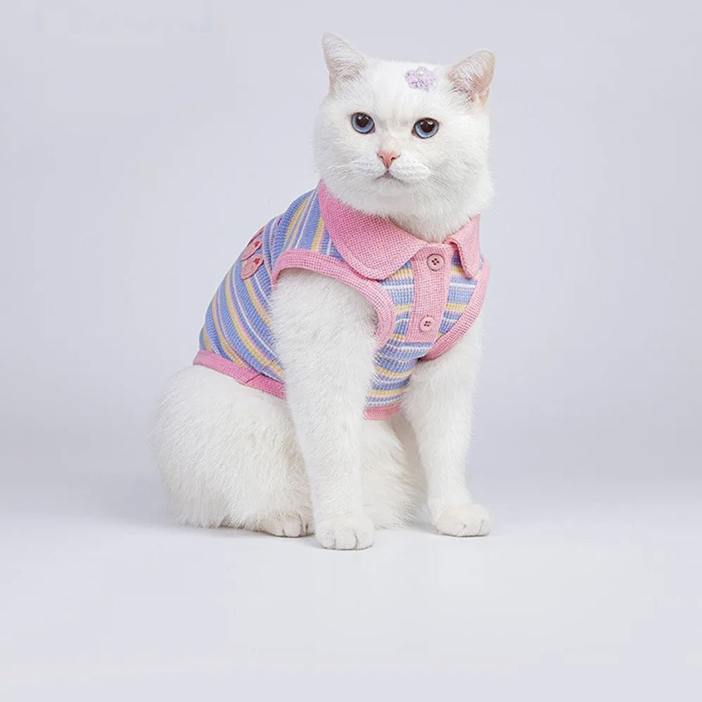 Pink purple vest for a small dog or cat on a sizing chart showing weights from 1.50kg to 11.50kg.