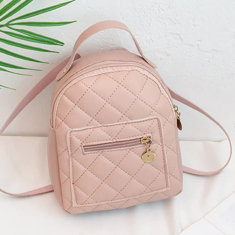 Hard square white girls backpack with embroidered Korean style design, showing soft carry handle and dimensions.