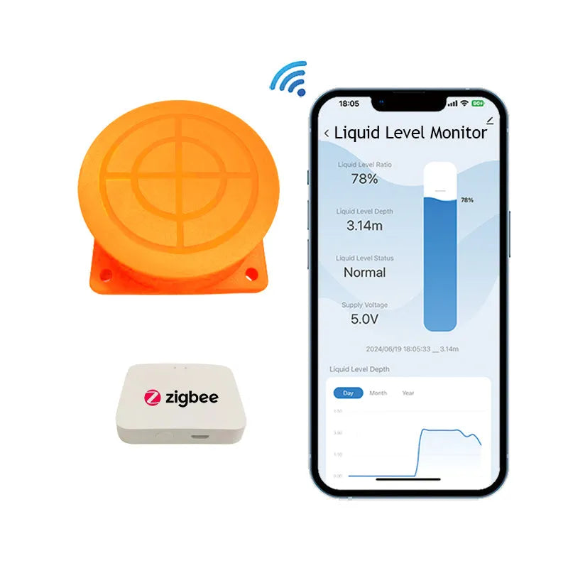 Tuya SmartLife wireless fluid level monitor sensor for remote water and fuel tank monitoring.