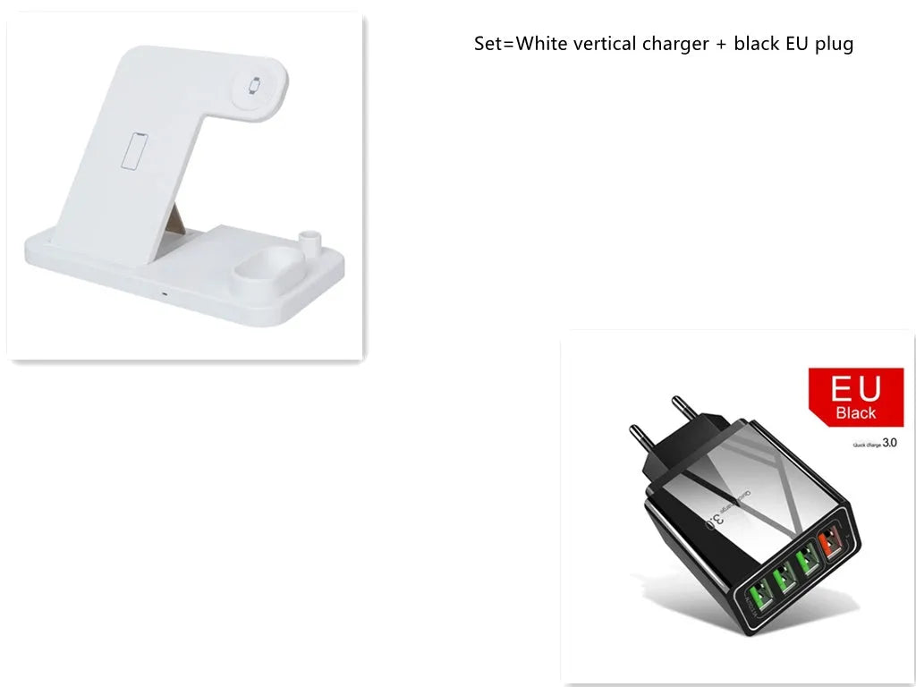 4-in-1 wireless charging station with adjustable magnetic stand charging iPhone, Apple Watch, AirPods, and Apple Pencil