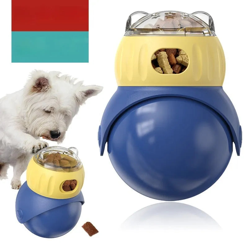 Yellow and blue owl tumbler cat puzzle feeder for dry food dispensing
