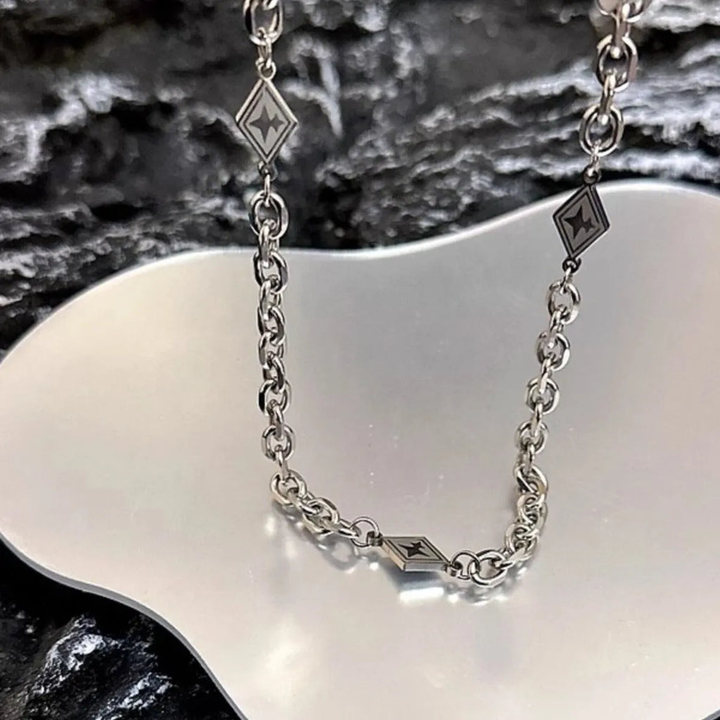 Men's hip hop style titanium steel necklace with octagonal star diamond pendant and Cuban link chain