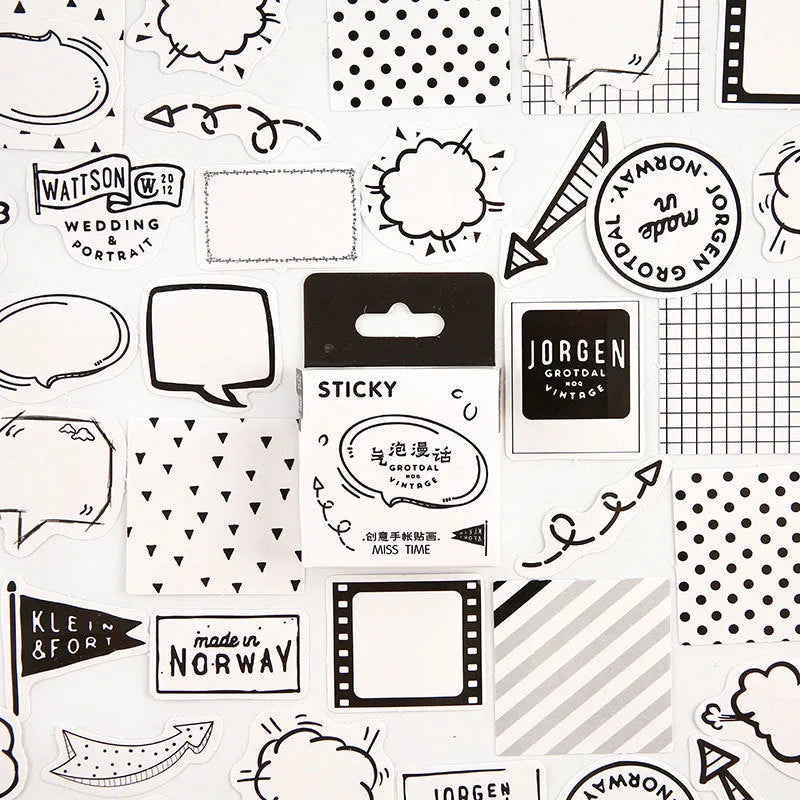 Box of 46 cartoon children's journal stickers with nine cute pattern designs in 30x37mm size