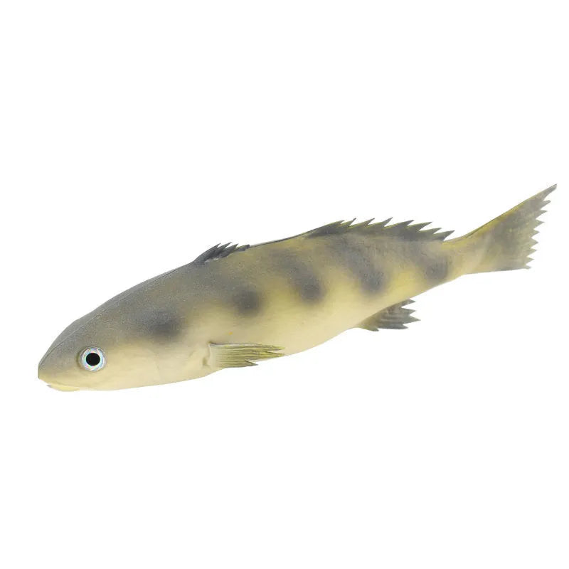 PU simulated fish ornament set showing yellow-fin tuna, flower fish, and small yellow croaker marine models
