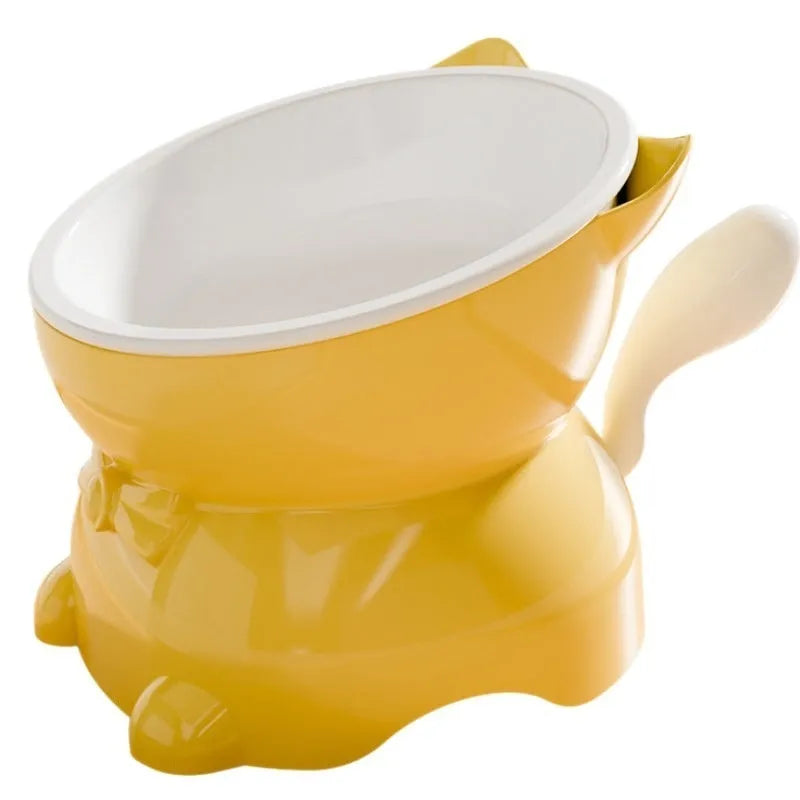 Stainless steel anti-fall oblique cat bowl in black, blue, pink or yellow colours