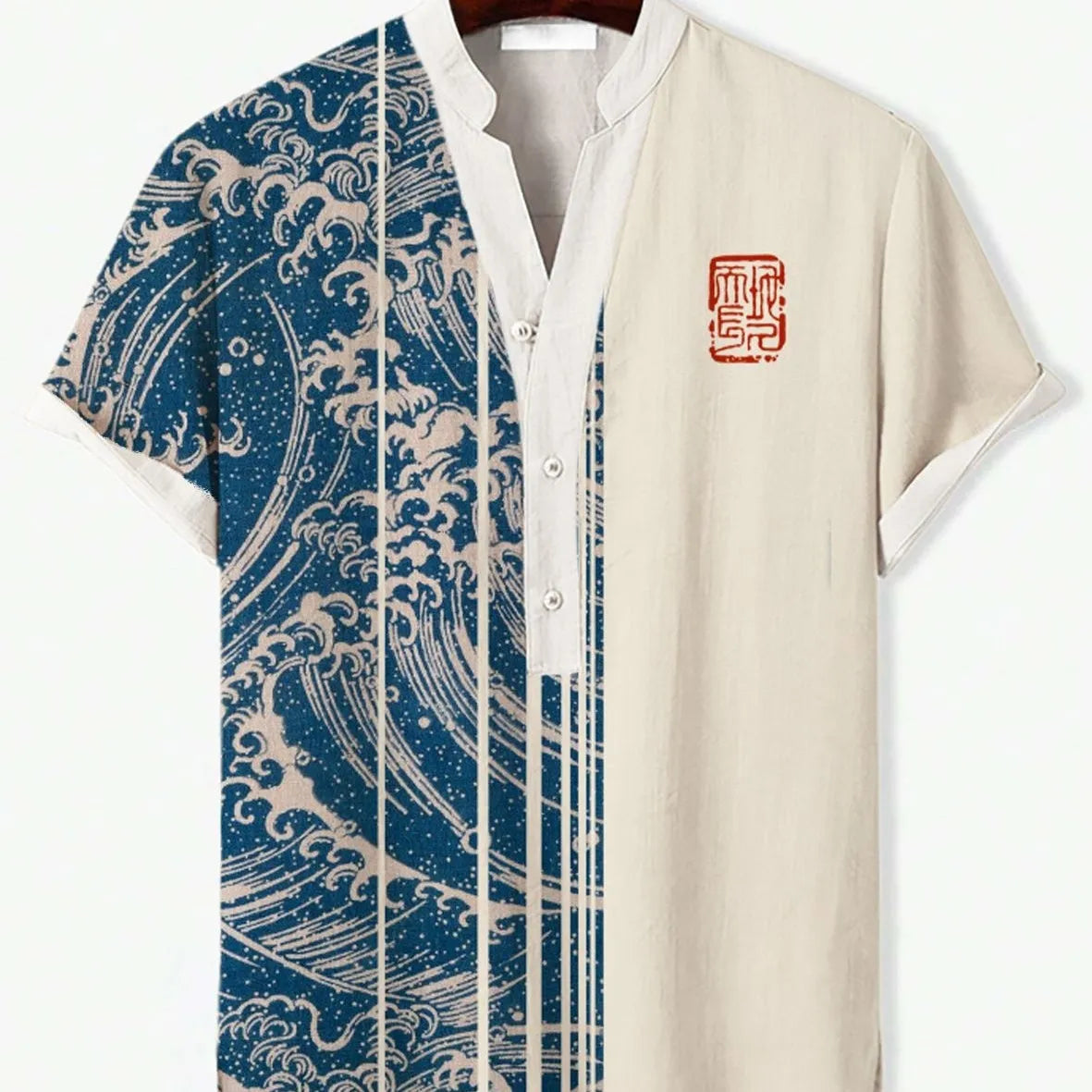 Short sleeve shirt with a vibrant 3D digital animal print pattern on polyester fabric.
