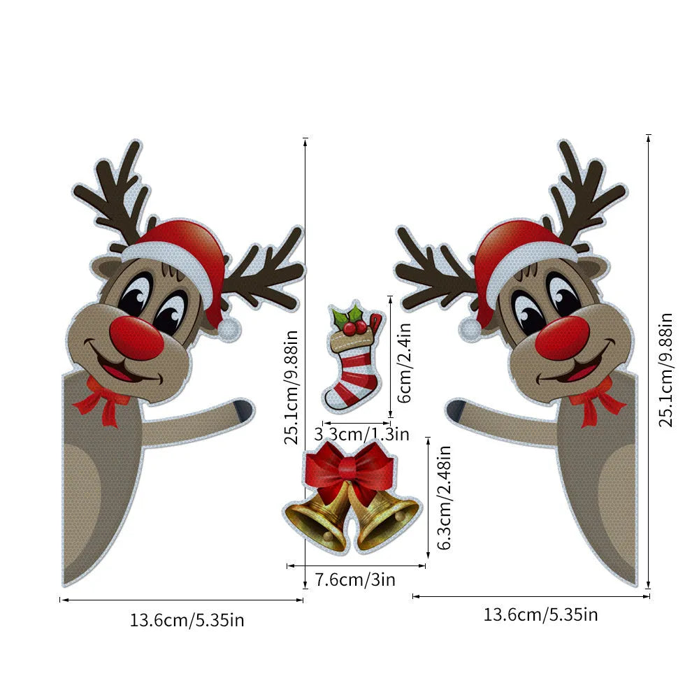 Christmas cartoon elk with bell design on magnetic luminous reflective bumper sticker for vehicle decoration