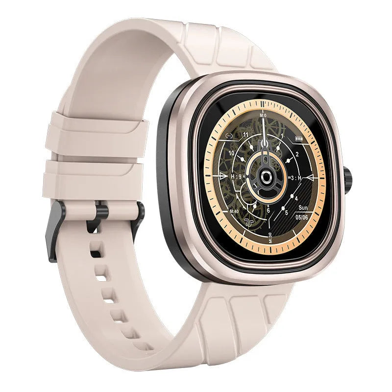 Bluetooth smartwatch bracelet with square 45.9mm case and 1.32-inch touch screen on silicone band