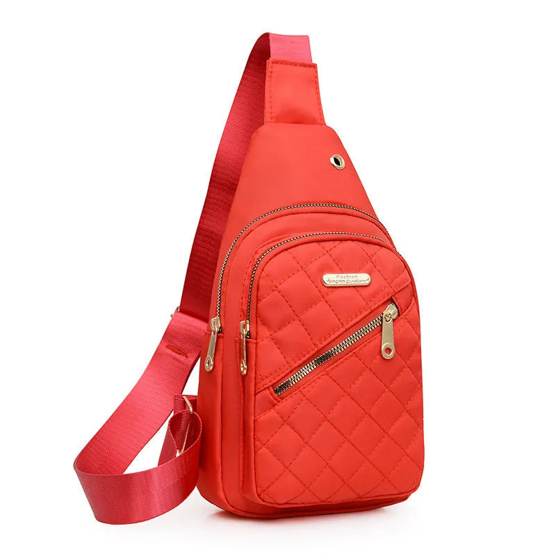 Girl's crossbody chest bag in Oxford cloth with plaid pattern available in multiple colours