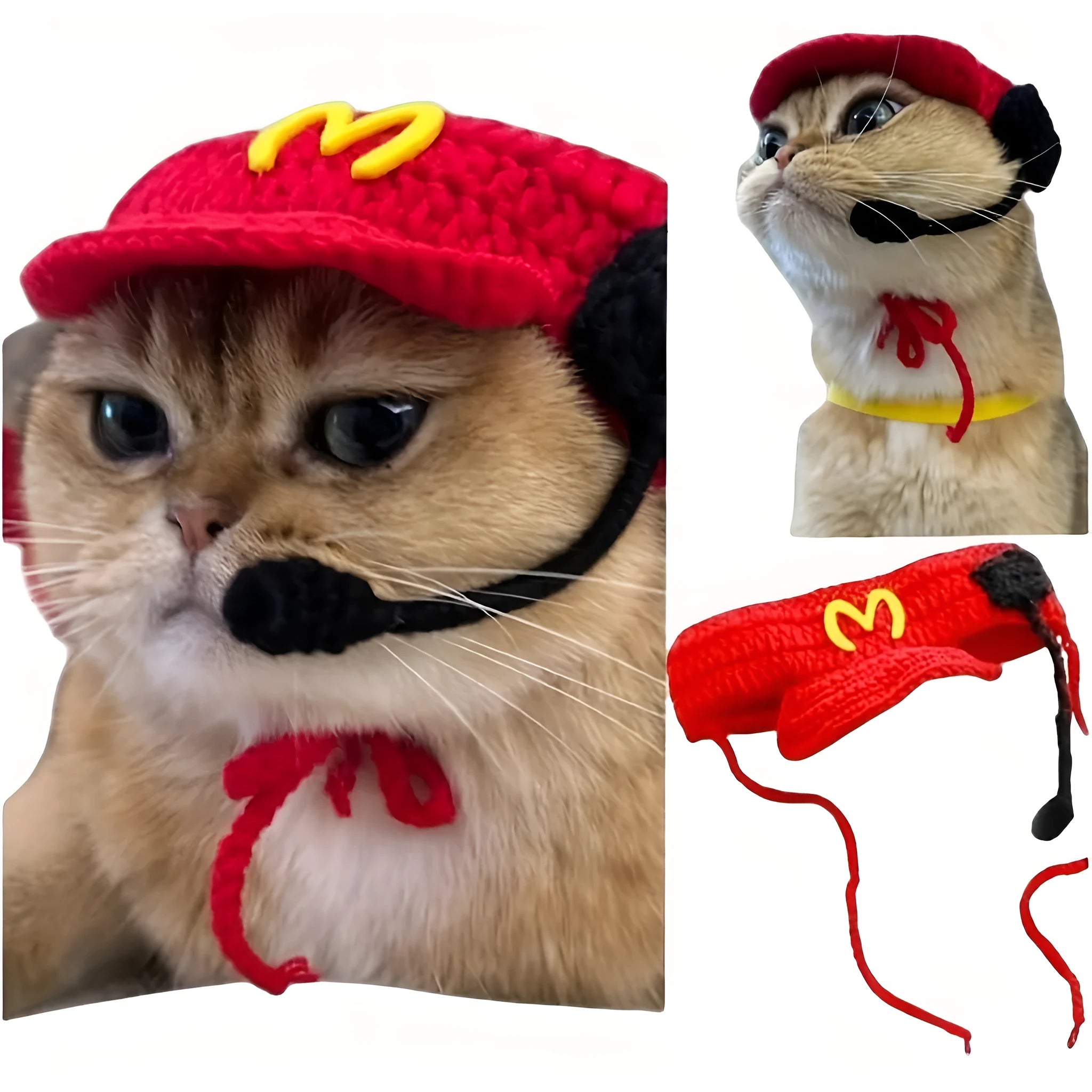 Handmade yellow chef hat and cotton knitted sweater pet costume for small to medium cats and dogs