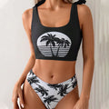 Women's coconut print bikini with lace-up front and matching pants