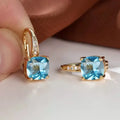 Square geometric ear clip with colourful moissanite stones in gold electroplated finish