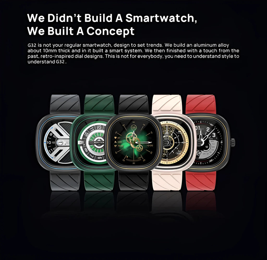 Bluetooth smartwatch bracelet with square 45.9mm case and 1.32-inch touch screen on silicone band