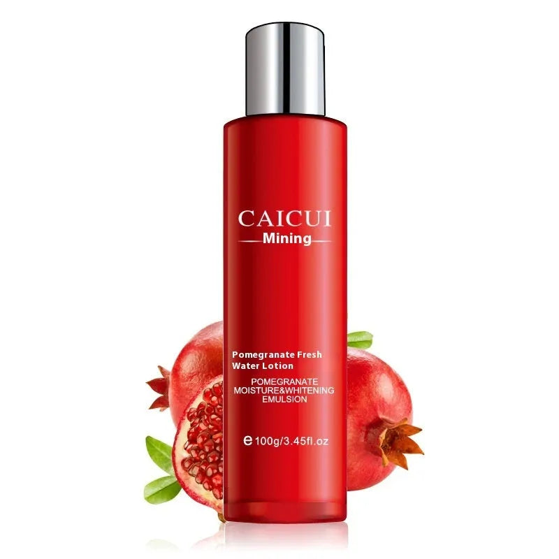 Pomegranate skincare set four-product bundle with red packaging including face wash, toner, lotion and facial cream