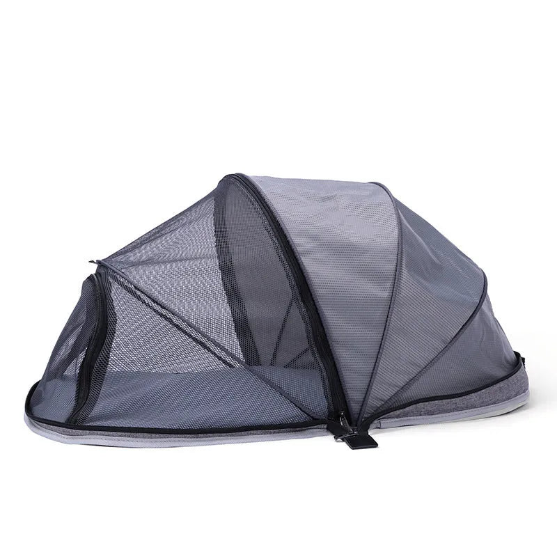 L code pet folding tent with half-mesh panels for cats in travel or camping situations