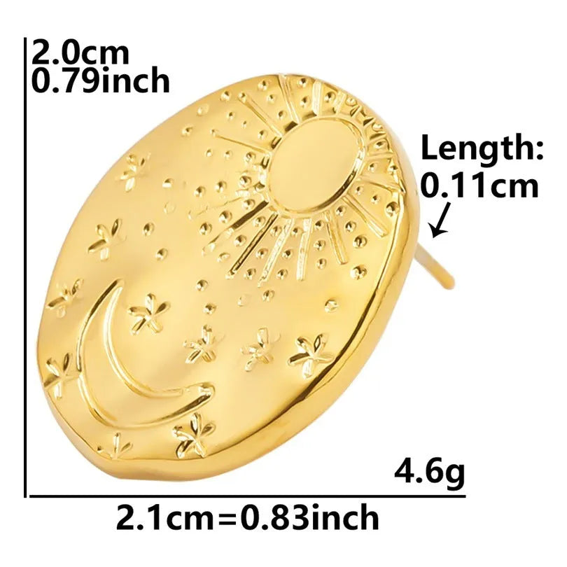 Stainless steel geometry shell pattern stud earrings with gold electroplated finish