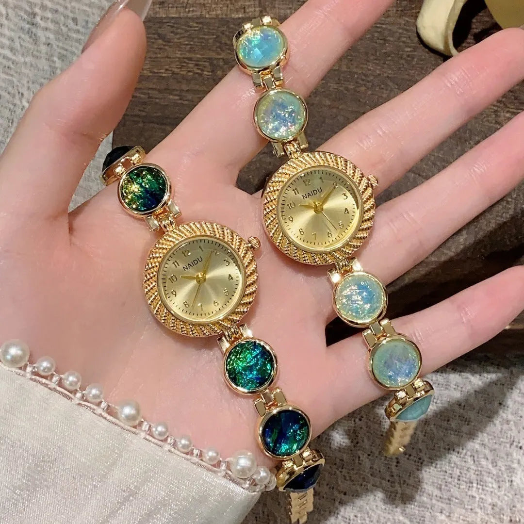 Women's round quartz watch with 25mm dial in one of six colours: milky white, dark green, purple, light green, cherry pink, or orange pink.