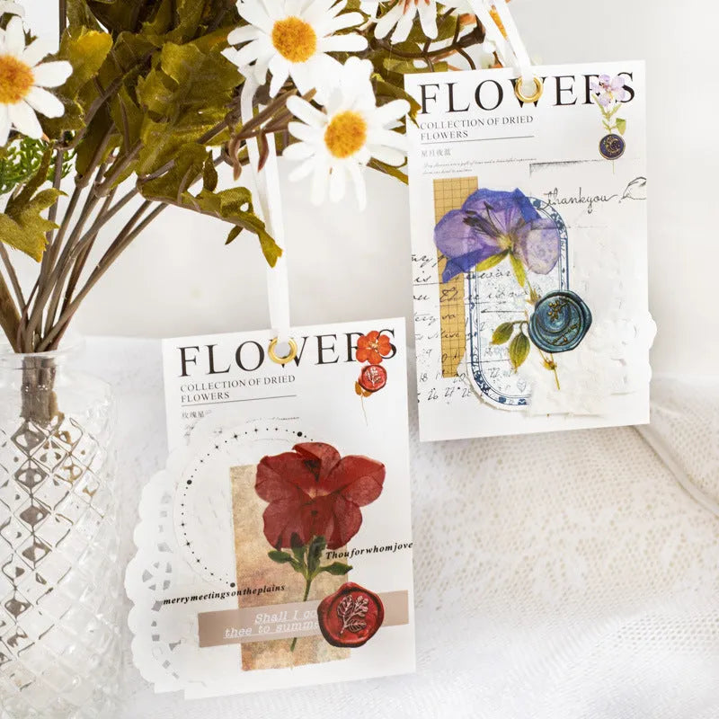 Fire Paint Creative dried flower journal sticker set showing 40 sheets with 160 PET stickers in 8 colour styles.