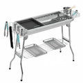 Large stainless steel portable charcoal barbecue oven with two iron grills and a safety net