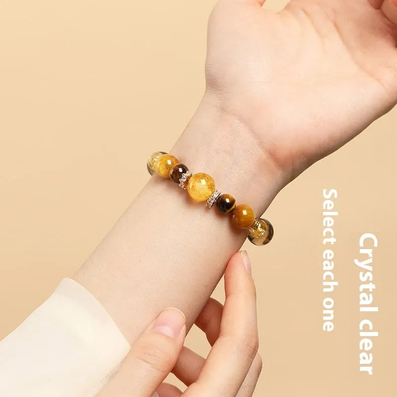 Lucky Jinba natural yellow tower crystal tiger-eye bracelet with geometric design