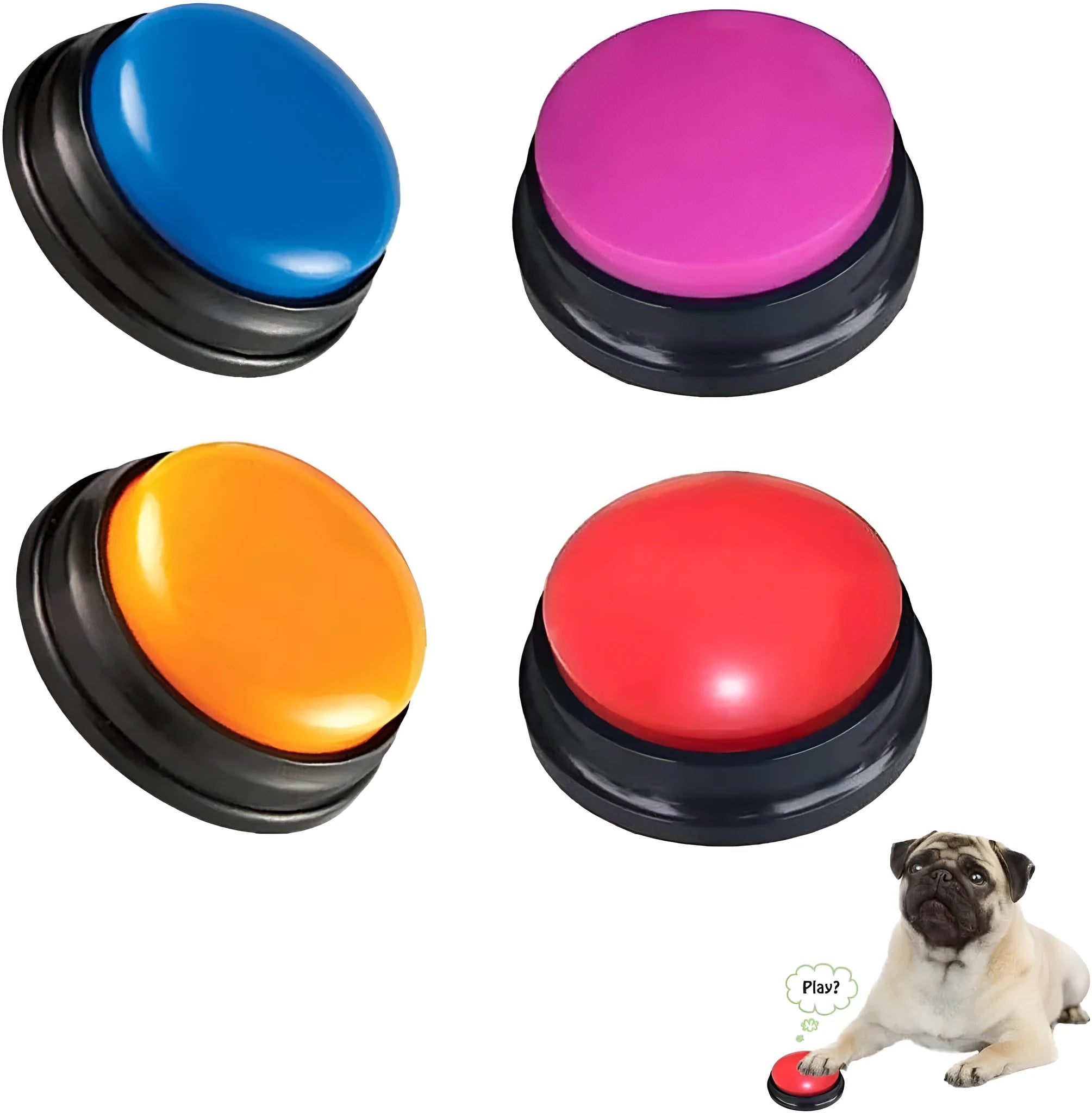 Blue voice recording button for dog training showing record and playback function