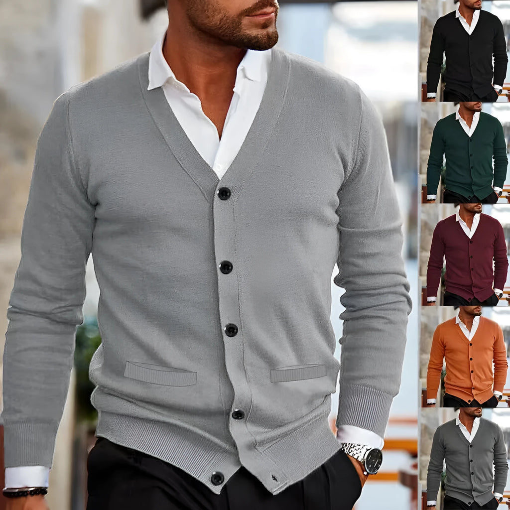 Men's slim-fit acrylic cardigan sweater coat in autumn colours with long sleeves