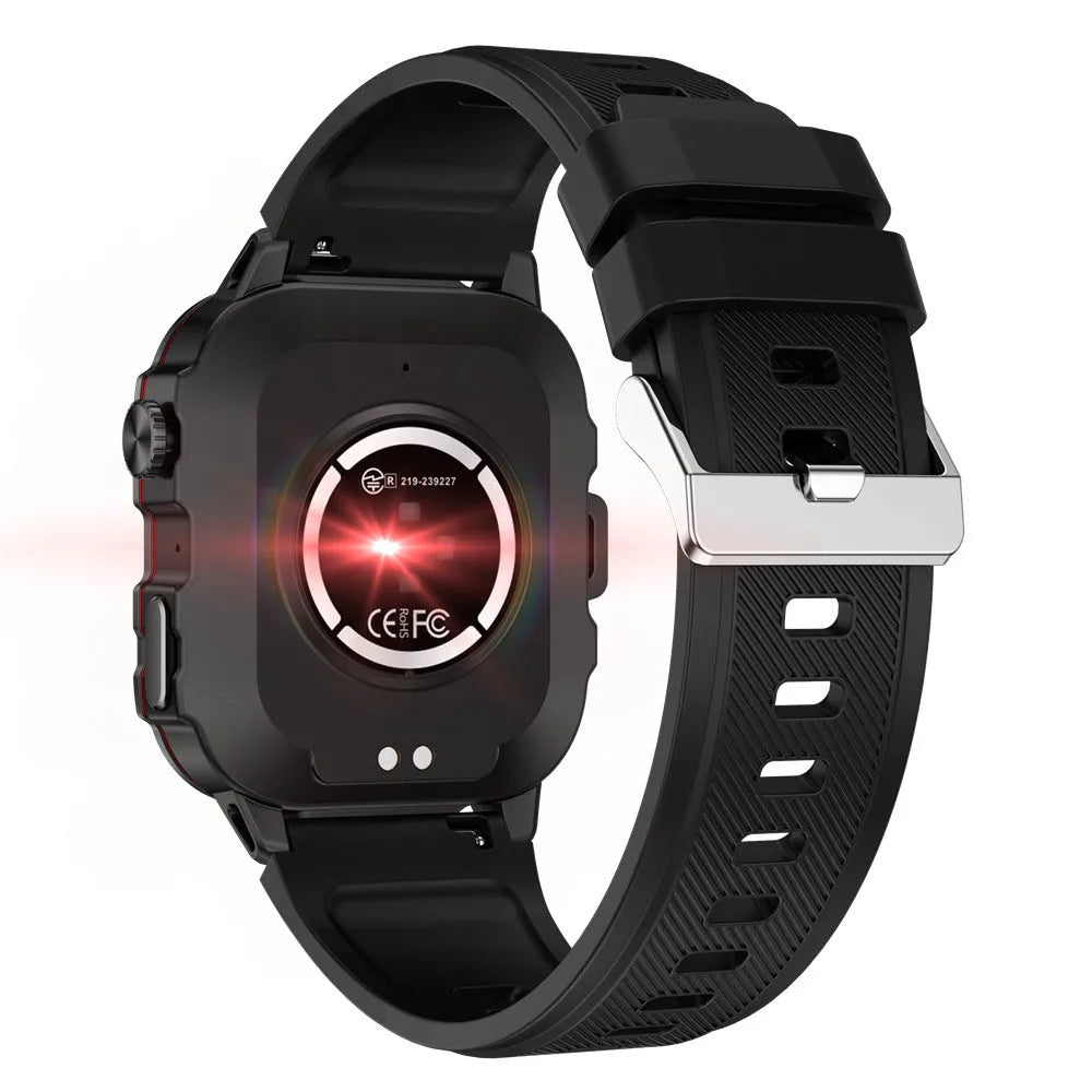 QX11 smartwatch in black with zinc alloy case and TFT touch screen displaying fitness metrics.