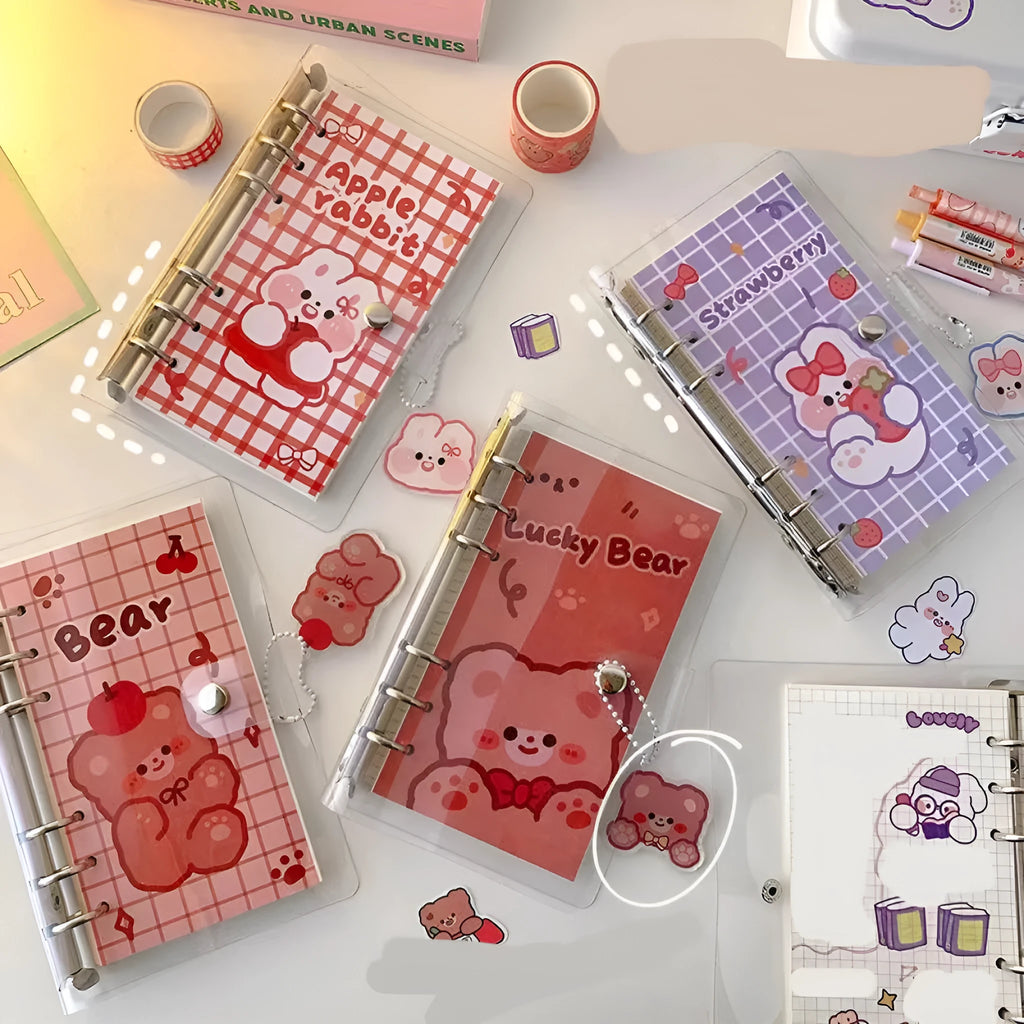 A6 loose-leaf notebook with 80 sheets and decorative bear pattern for student binders