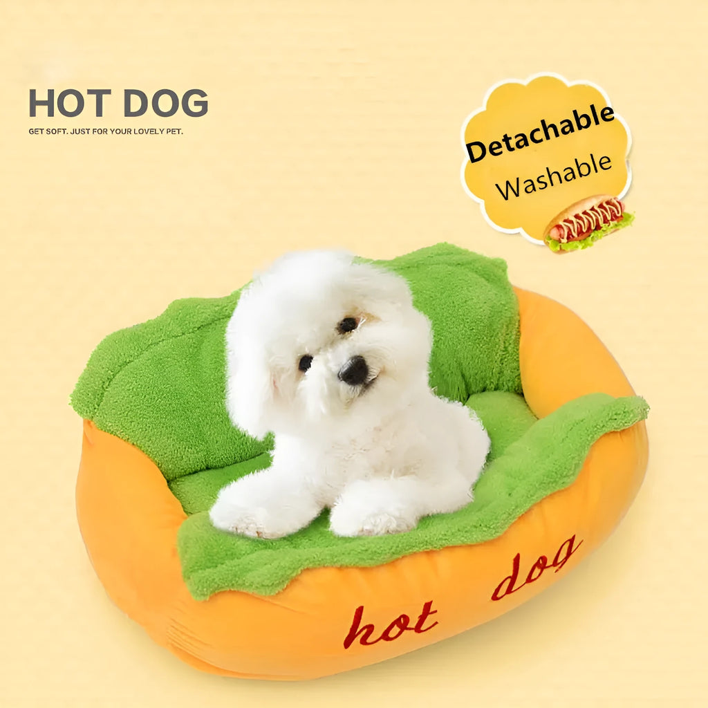 Raised-side coffee coloured dog bed with removable flannelette mat and anti-slip base