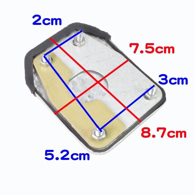Metal motorcycle scooter brake pedal skid plate showing three model variants for universal vehicle compatibility