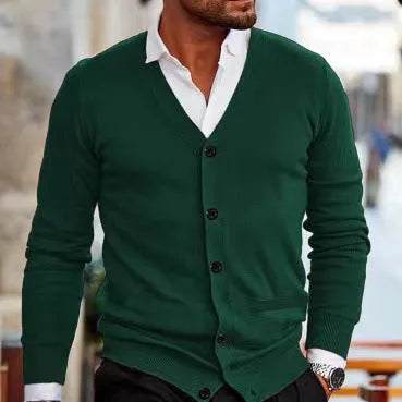 Men's slim-fit acrylic cardigan sweater coat in autumn colours with long sleeves
