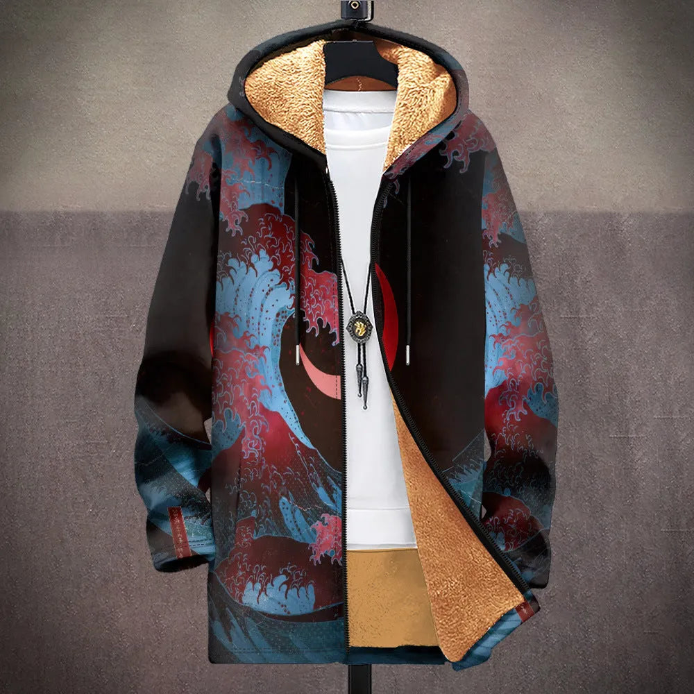 Men's multicolour printed hooded cardigan with front zip in loose fit