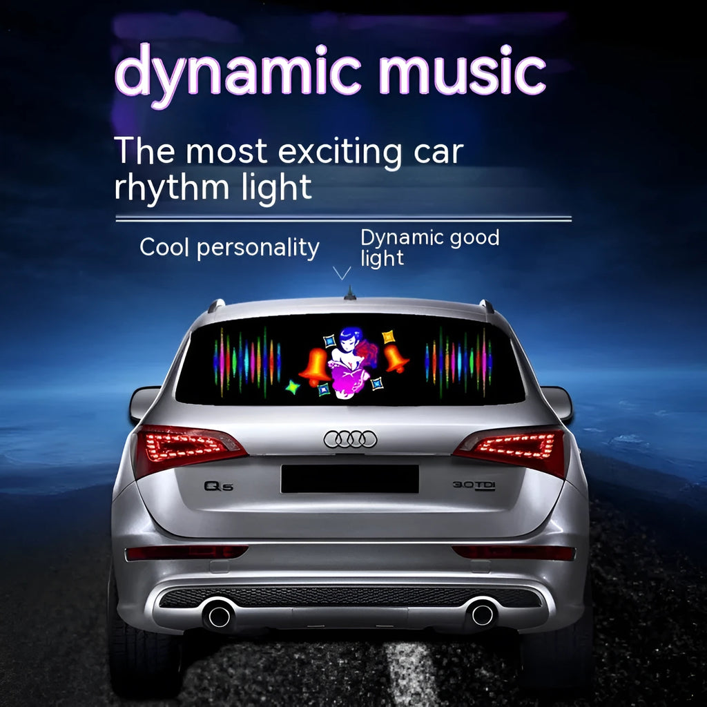 Voice control car rhythm light with 90 by 25cm electroluminescent panel showing music sync patterns