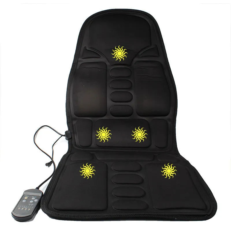 Black heating massage mat with infrared physiotherapy function and seat cushion