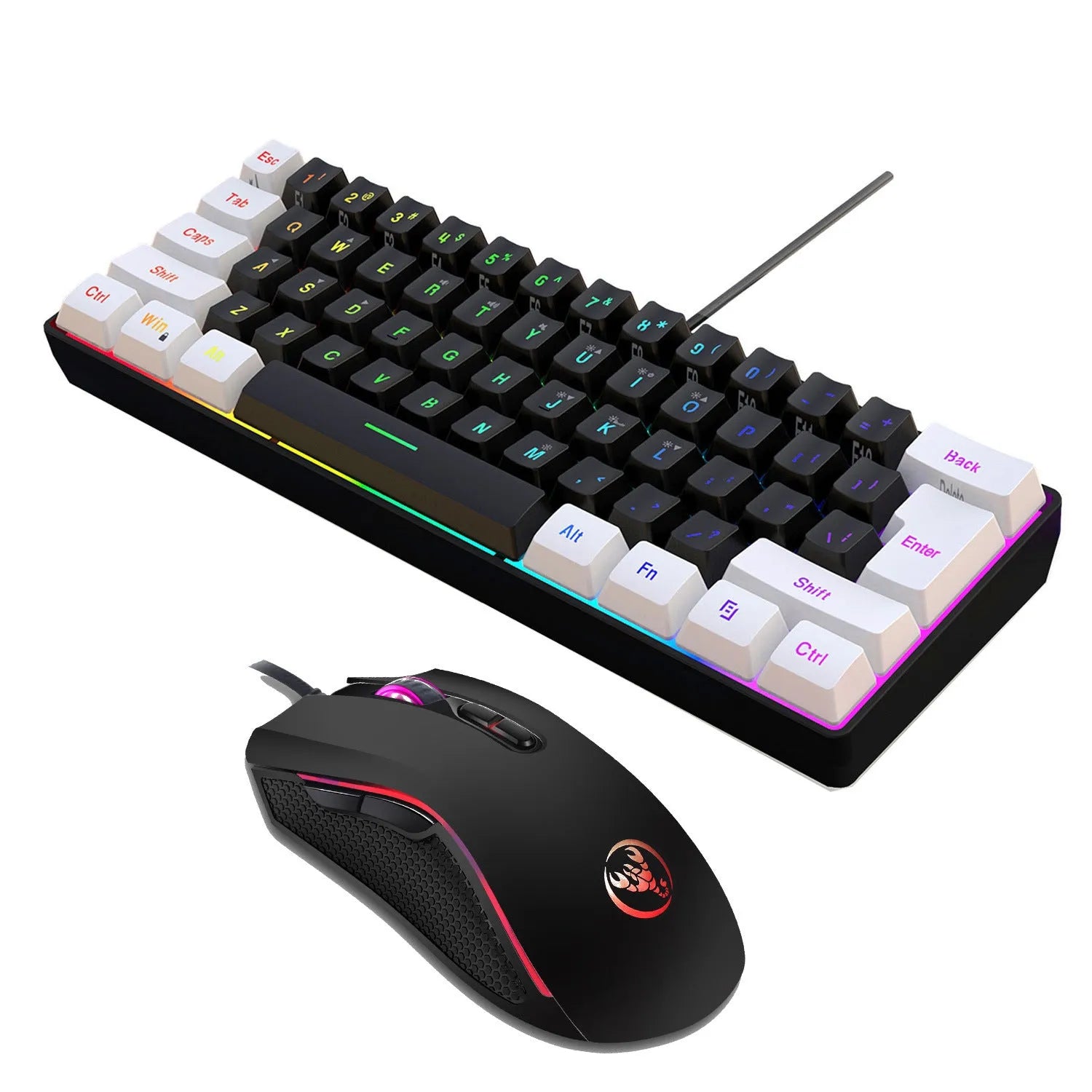 V700WB A869 backlit gaming keyboard and mouse combo in mixed white and black colours