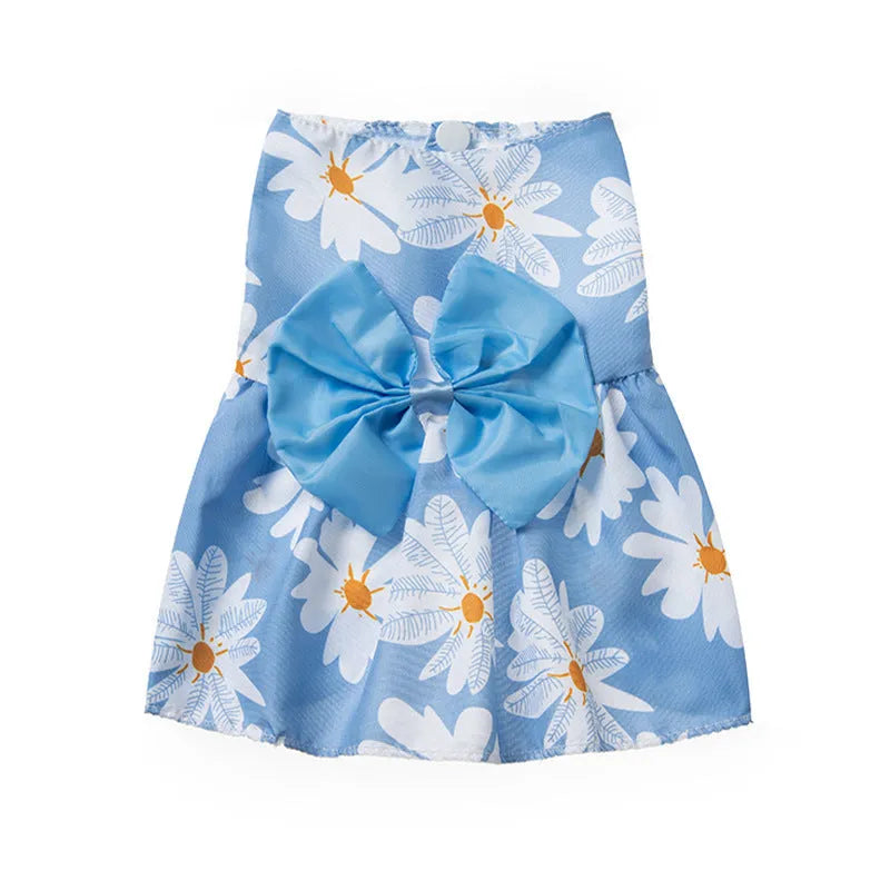 Orange floral butterfly pet dress with decorative bow knot on dog model