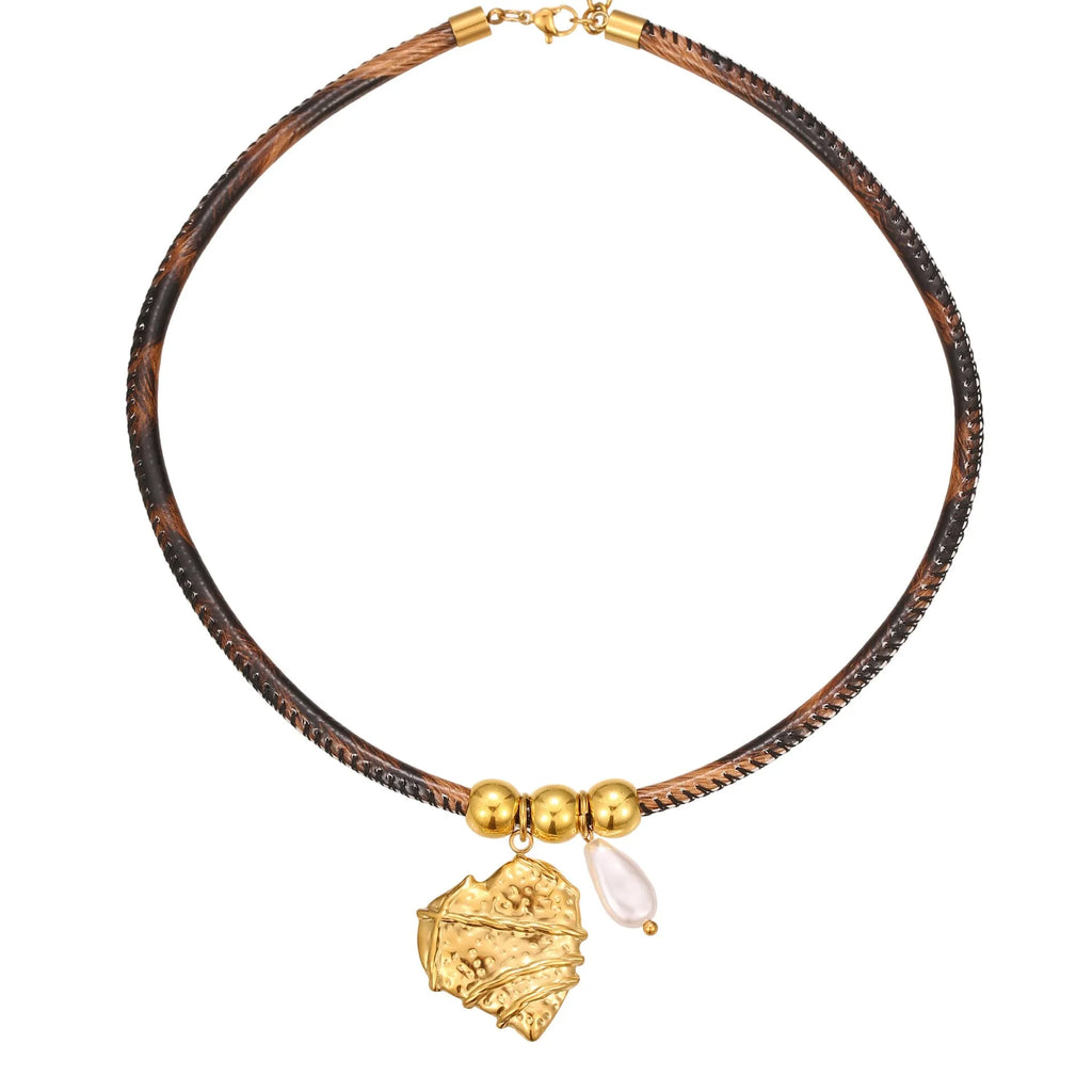 Women's leopard geometric stainless steel necklace with 18K gold electroplating