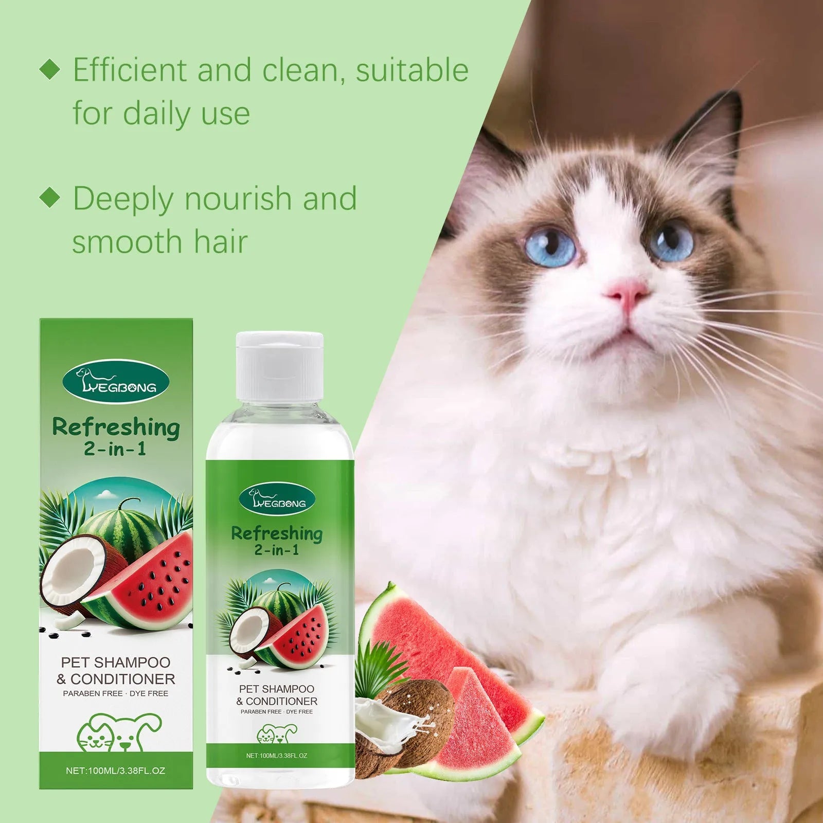 100ml pet 2-in-1 shampoo bottle with watermelon and coconut extracts