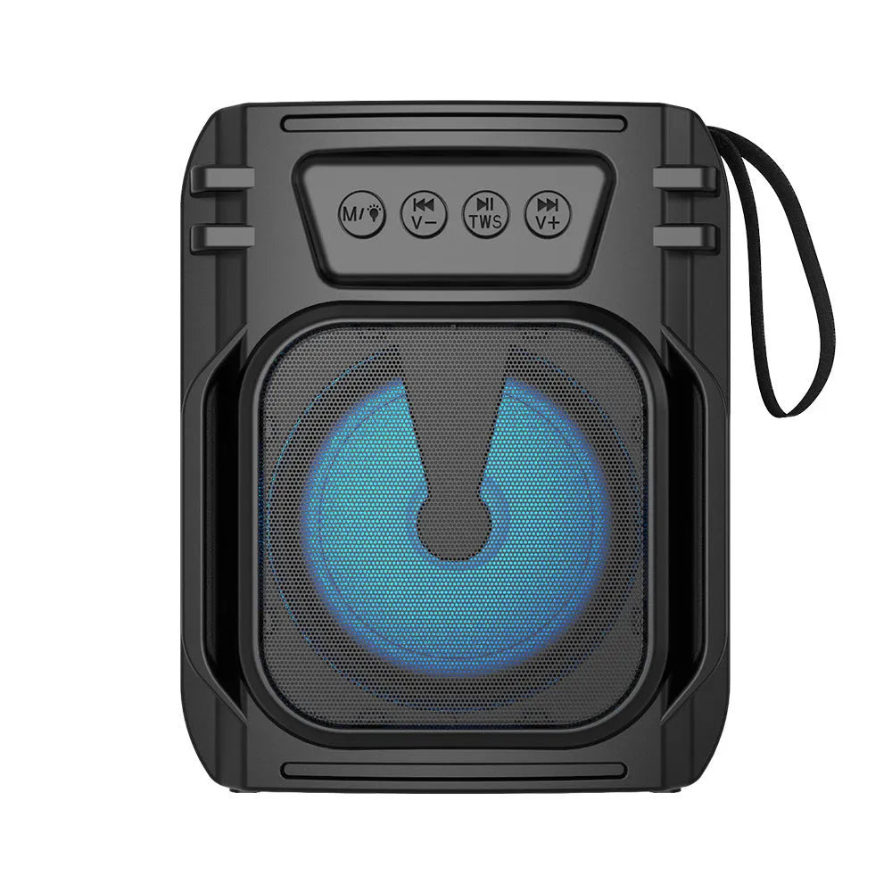 Compact portable Bluetooth speaker in colour 3107 with USB charging cable, showing dimensions of 110mm x 87mm x 137mm.