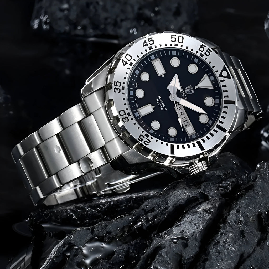 Men's waterproof luminous quartz business watch with choice of steel or nylon strap in multiple colour options
