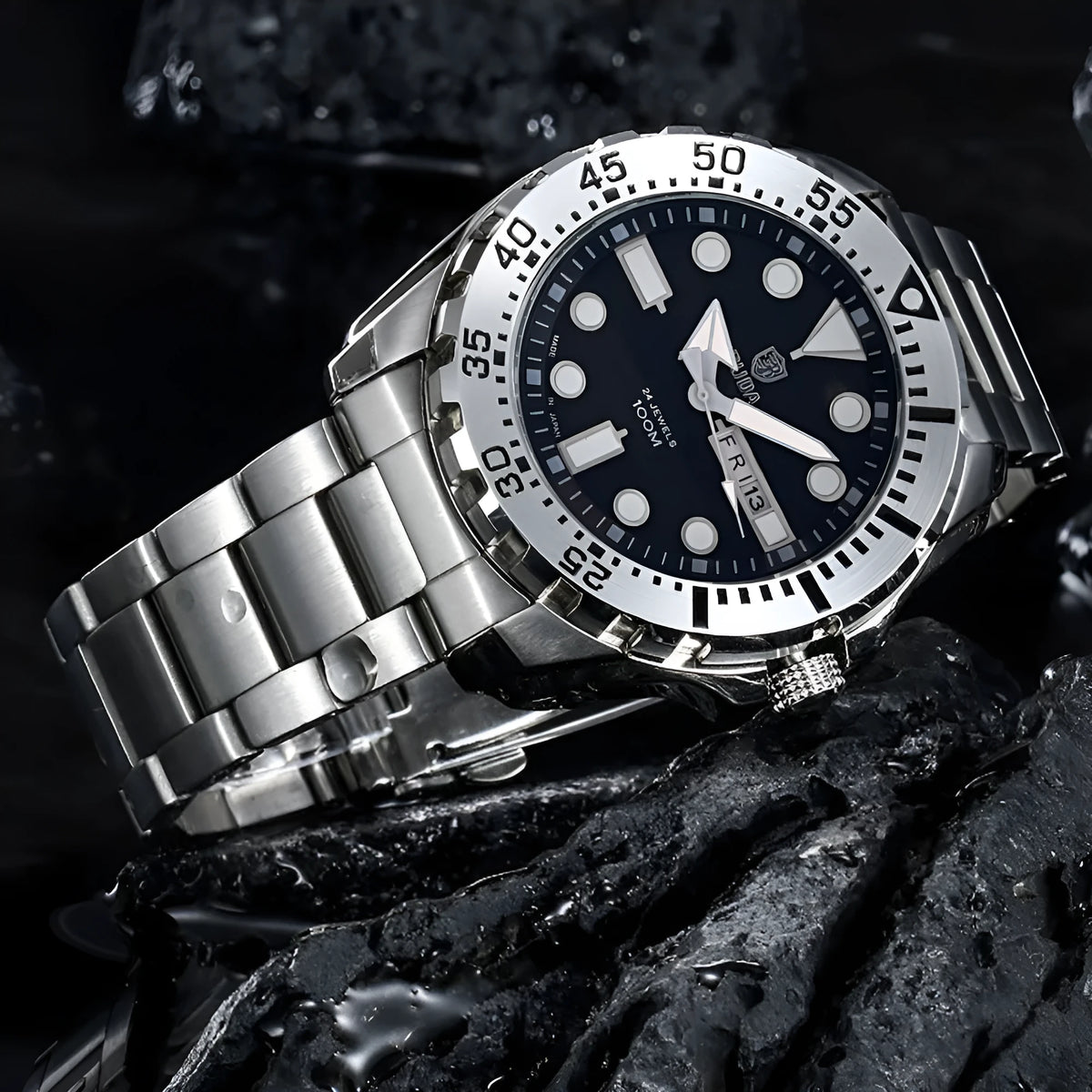 Men's waterproof luminous quartz business watch with choice of steel or nylon strap in multiple colour options
