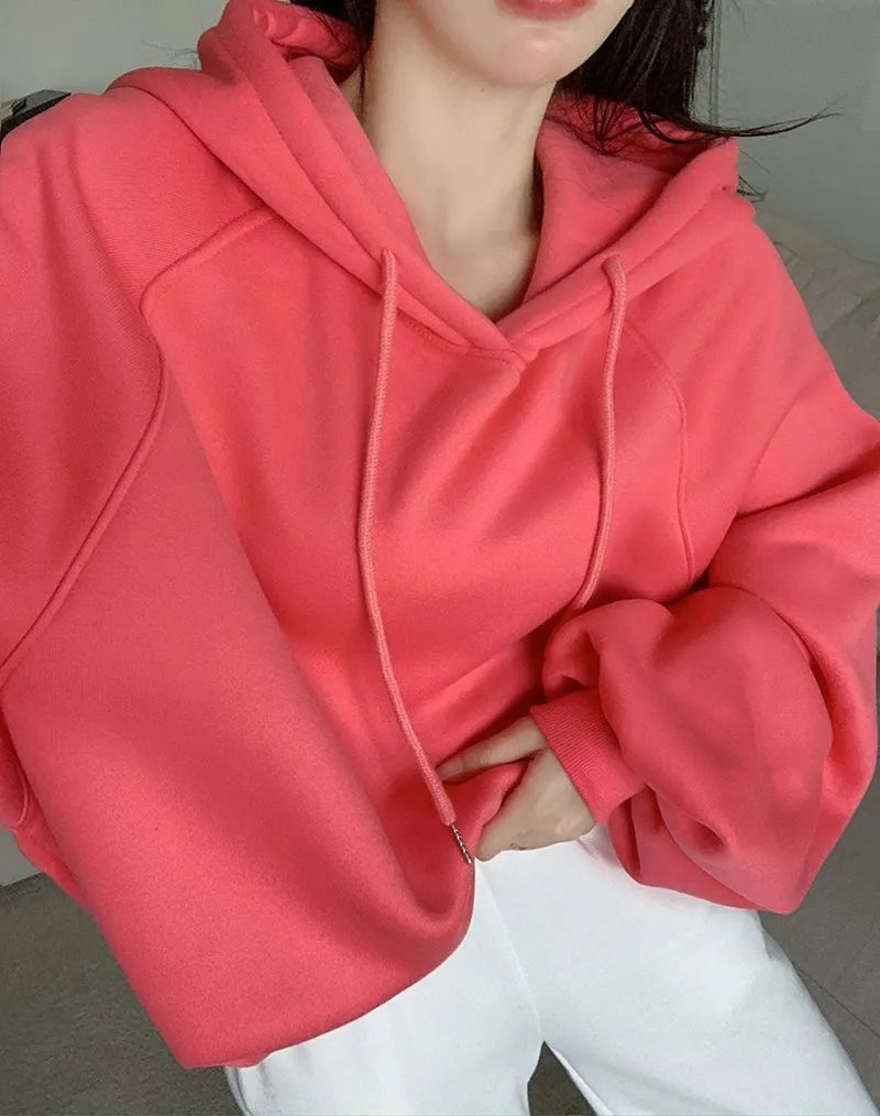 Watermelon red women's loose hooded sweater made from mulberry silk with sleeveless design