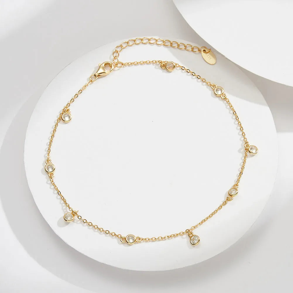 Women's silver anklet with geometric zirconium pendant in gold colour option
