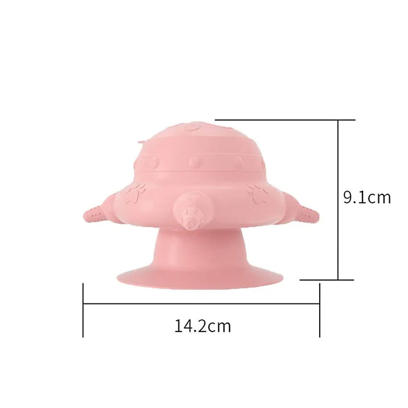 Pink silicone pet milk feeder with bionic breast design and four pacifiers for puppies and kittens