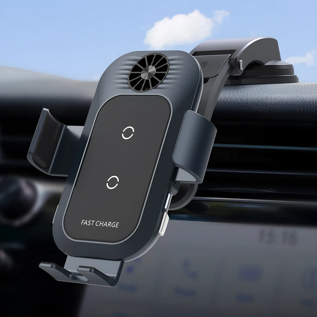 C35 colour car wireless charging phone holder mounted on air vent with phone inserted